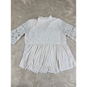 American Eagle Outfitters Lace Boho Mock Neck Peasant Blouse XS Beige Speckled